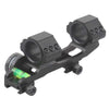 Black rifle scope with adjustable rings on a white background