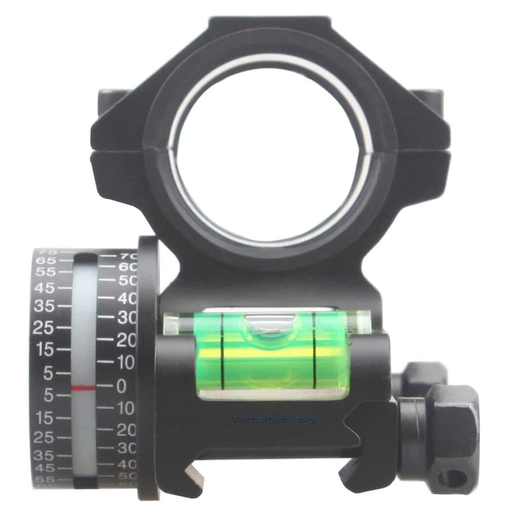 Black adjustable scope with a spirit level on a white background