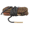 Bore cleaning rod with braided rope and brass ends on a white background