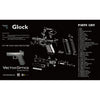 Technical diagram of a Glock pistol with parts list on a black background