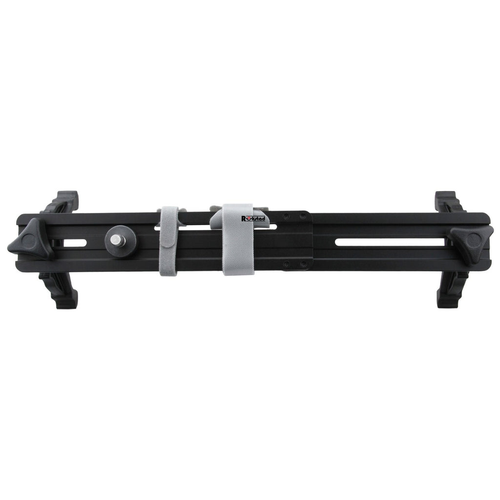 Black metal rod with adjustable components on a white background