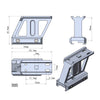 Technical drawing of a metal bracket with dimensions