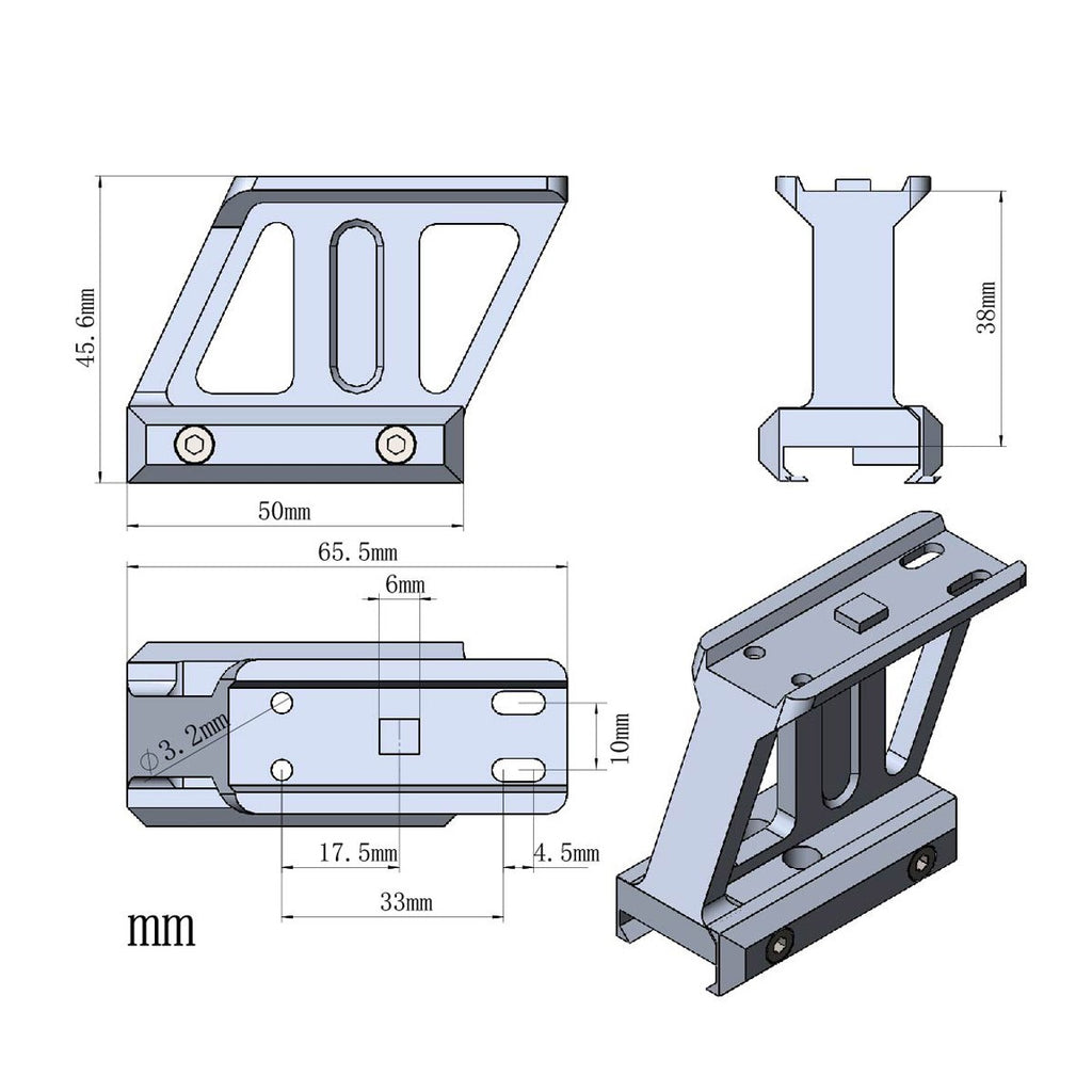 Technical drawing of a metal bracket with dimensions