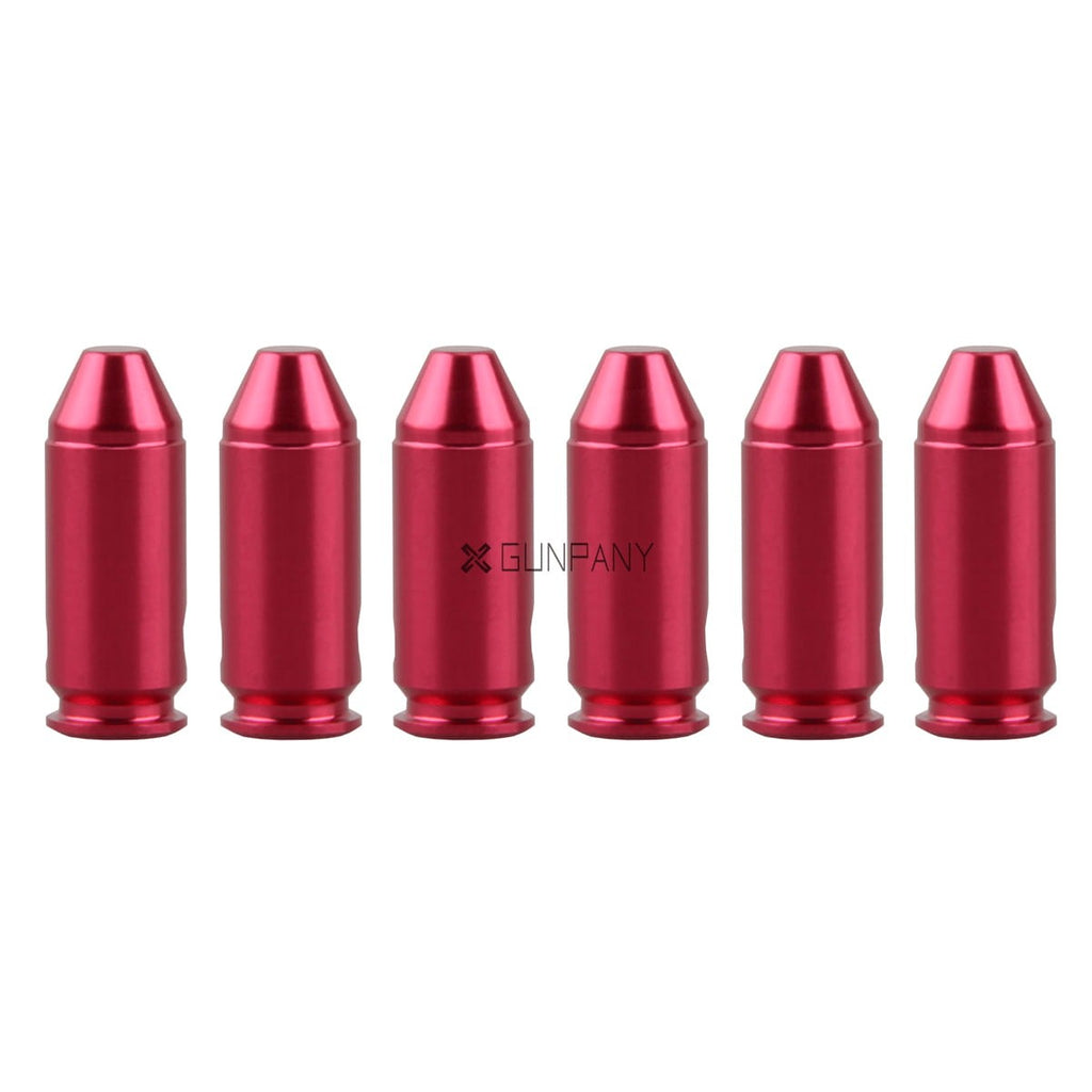 Six red metallic bullets with 'GUNPANY' branding on a white background