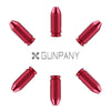 Red metallic bullet-shaped objects on a white background with 'GUNPANY' branding.