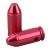 Two red metal components on a white background