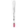 Red pen with a black lanyard on a white background