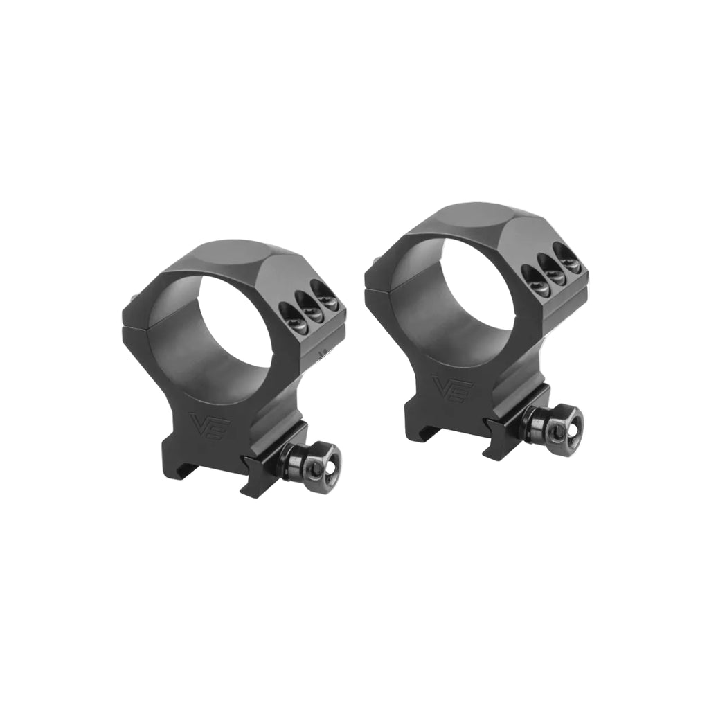 Two black scope rings on a white background