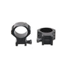 Two black metal ring mounts on a white background