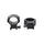 Two black metal ring mounts on a white background
