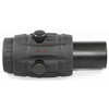 Black tactical scope on a white background