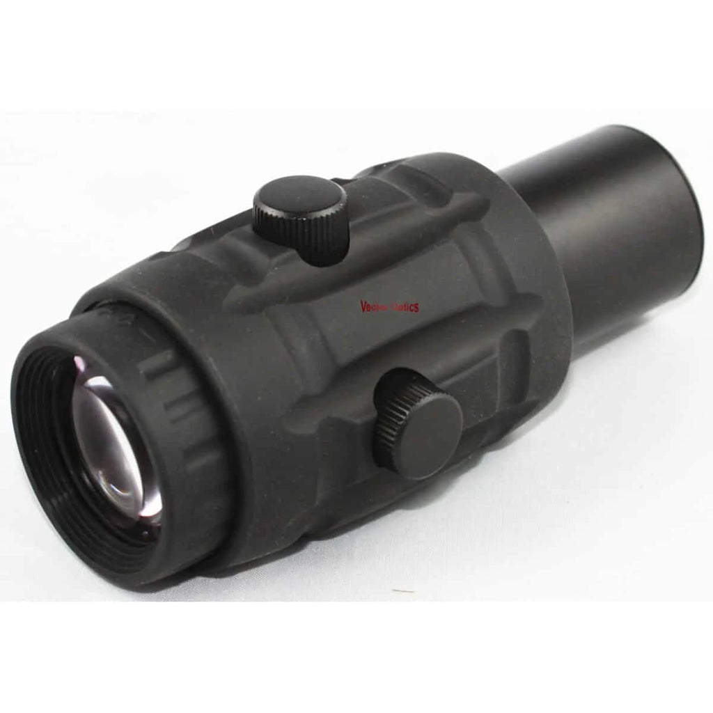 Black tactical flashlight on a white background