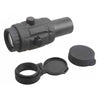 Black tactical scope with two covers on a white background