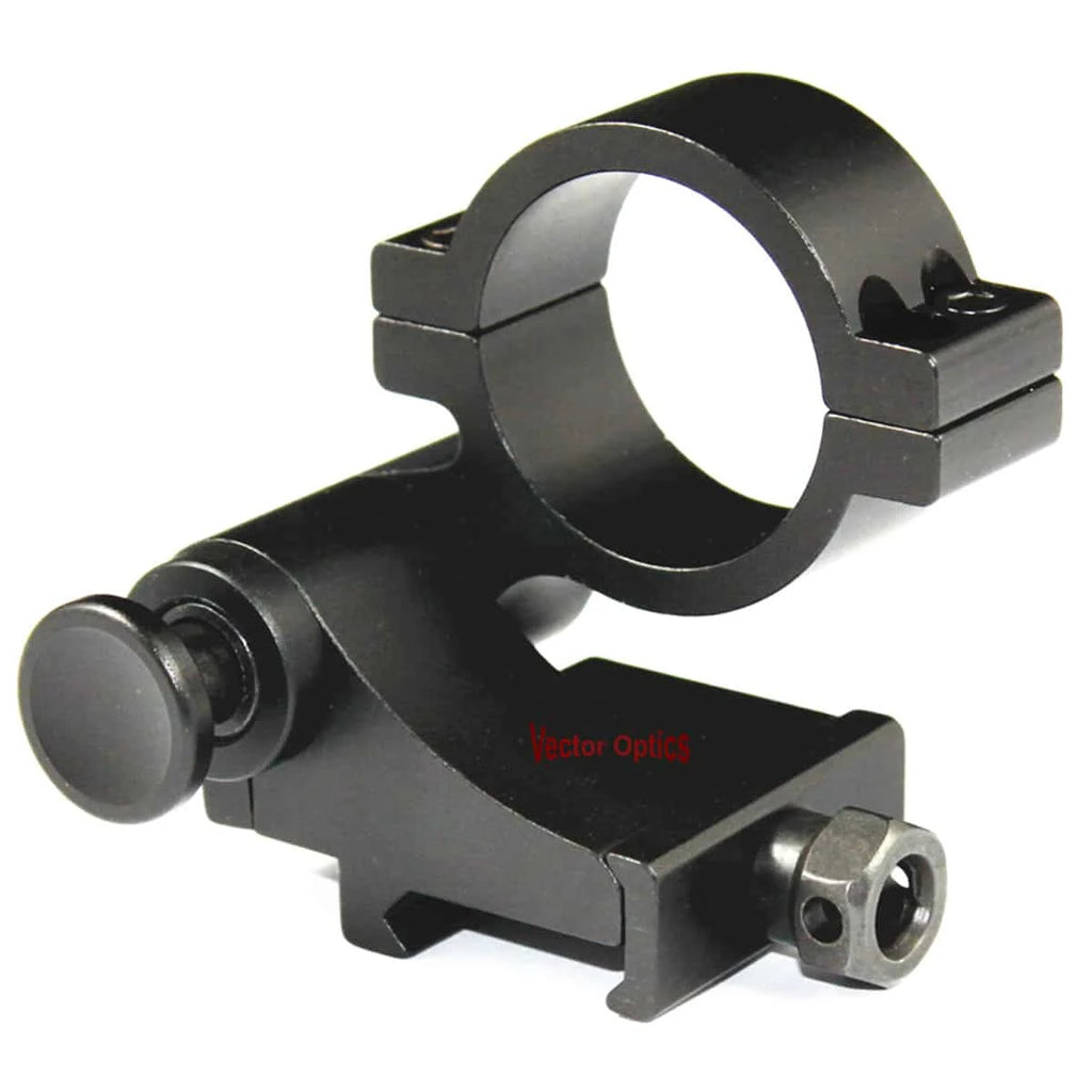 Black metal scope mount with visible brand logo on a white background