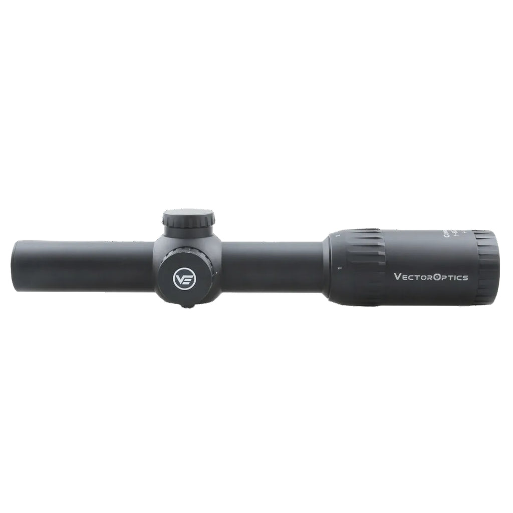 Black rifle scope with VectorOptics branding on a white background