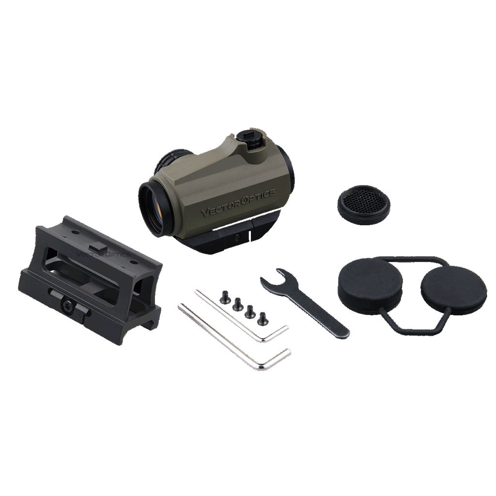 Weapon sight assembly with accessories on a white background
