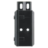 Black metal bracket with two holes on a white background