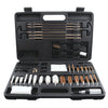 Black gun cleaning kit with various tools in a case on a white background
