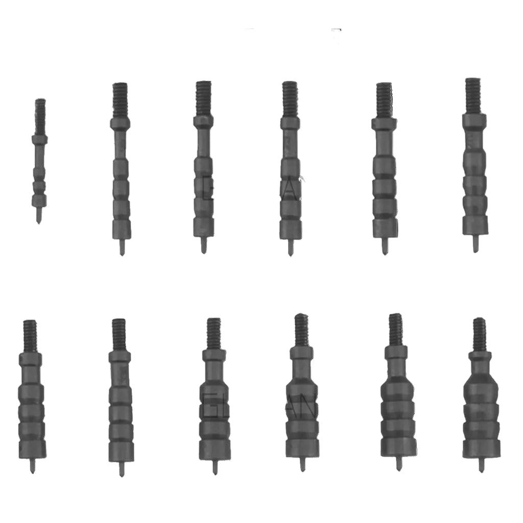Set of 12 nylon jags with measurements on a white background