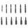 Set of 12 nylon jags with measurements on a white background