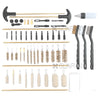 Assorted gun cleaning tools on a white background
