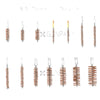 Collection of bronze brushes with different specifications labeled below on a white background.