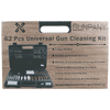 62-piece universal gun cleaning kit with wooden packaging and product display