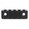 Black metal bracket with two holes on a white background