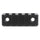 Black metal bracket with two holes on a white background