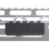Metal rail with black mounting bracket on a white background