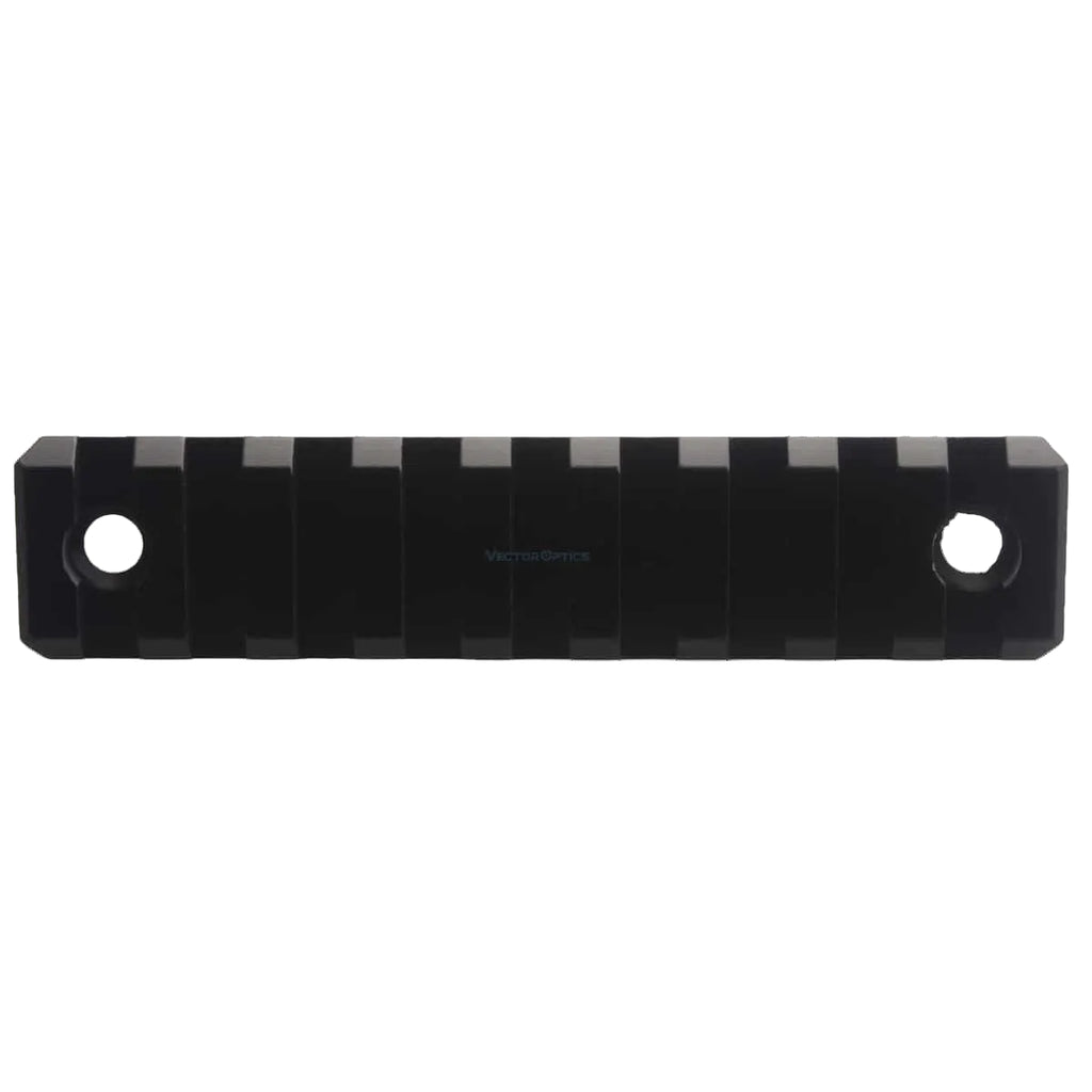 Black metal bracket with two holes on a white background
