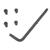 Hex key wrench with five black hex bolts on a white background