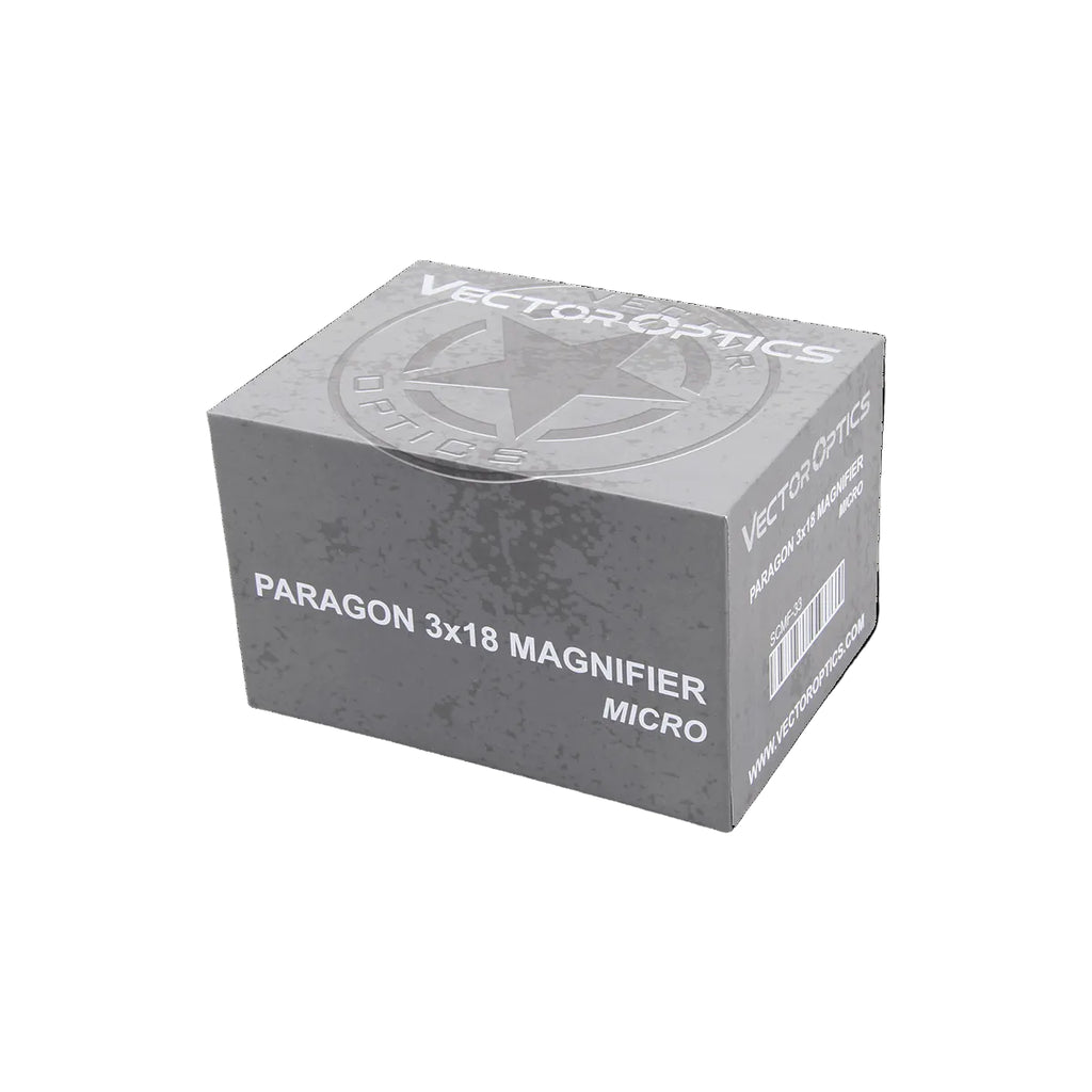 Vector Optics Paragon 3x18 Magnifier Micro packaging on a white background