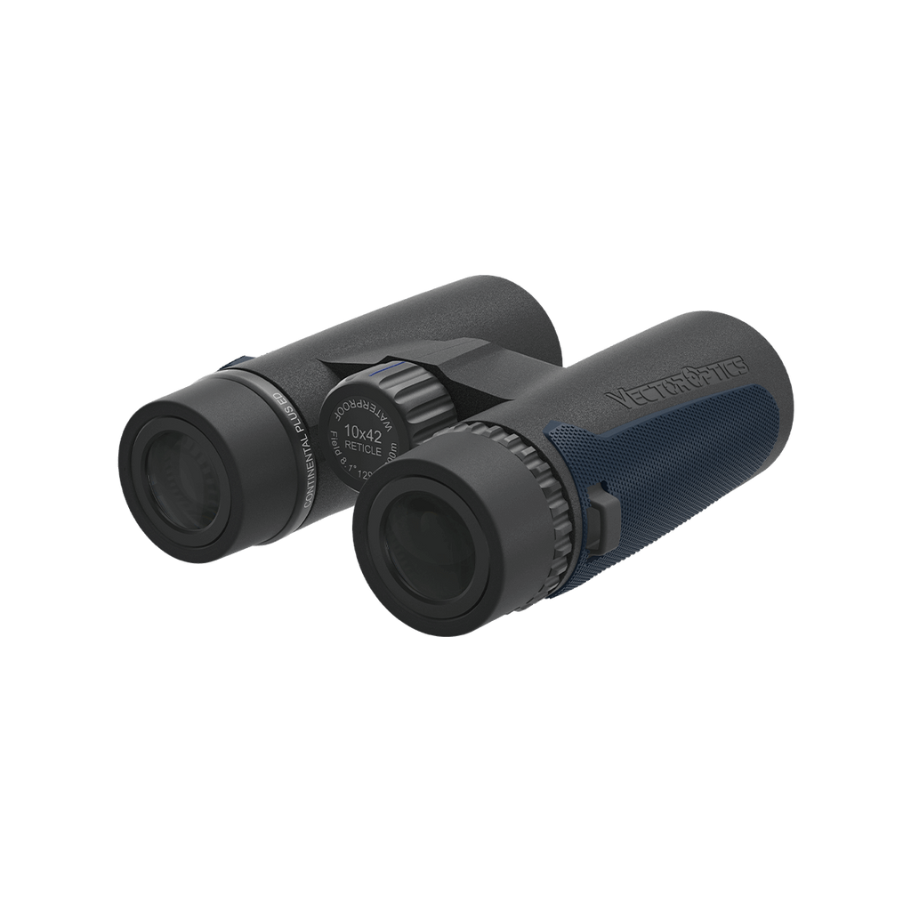 Black binoculars with brand name on a white background