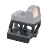 Red dot sight with a black mount on a white background
