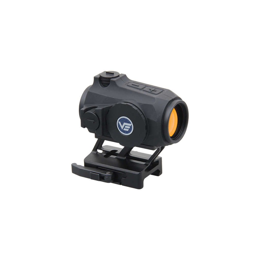 Black and orange tactical sight on a white background