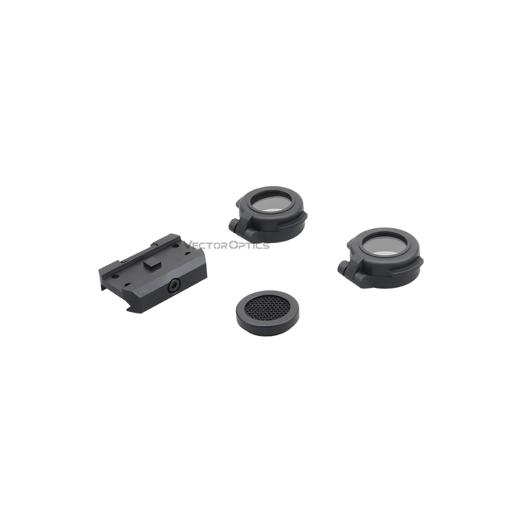 Set of black optical components on a white background