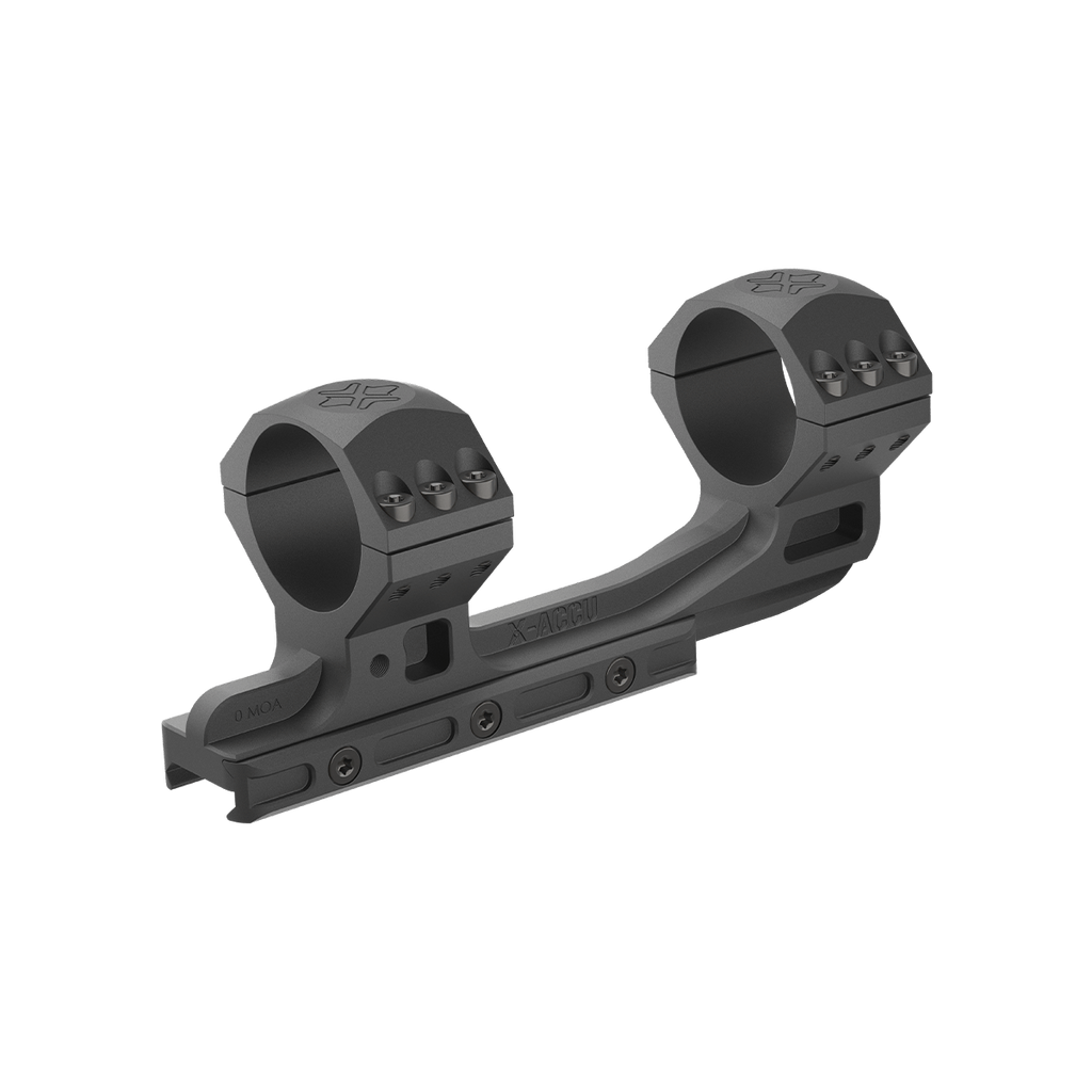 Black rifle scope mount on a white background