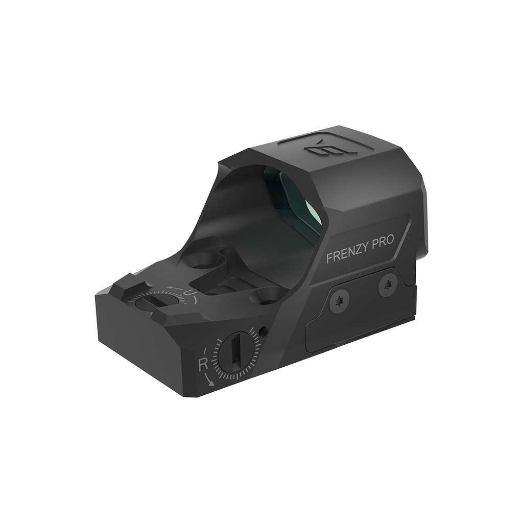 Black firearm sight with 'Frenzy Pro' branding on a white background