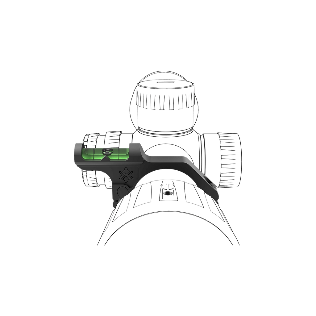 Schematic diagram of a rifle scope with reticle on a white background