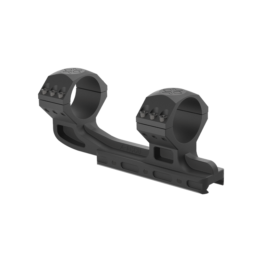 Black rifle scope mount on a white background