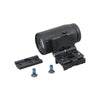 Black tactical light with mounting bracket and screws on a white background