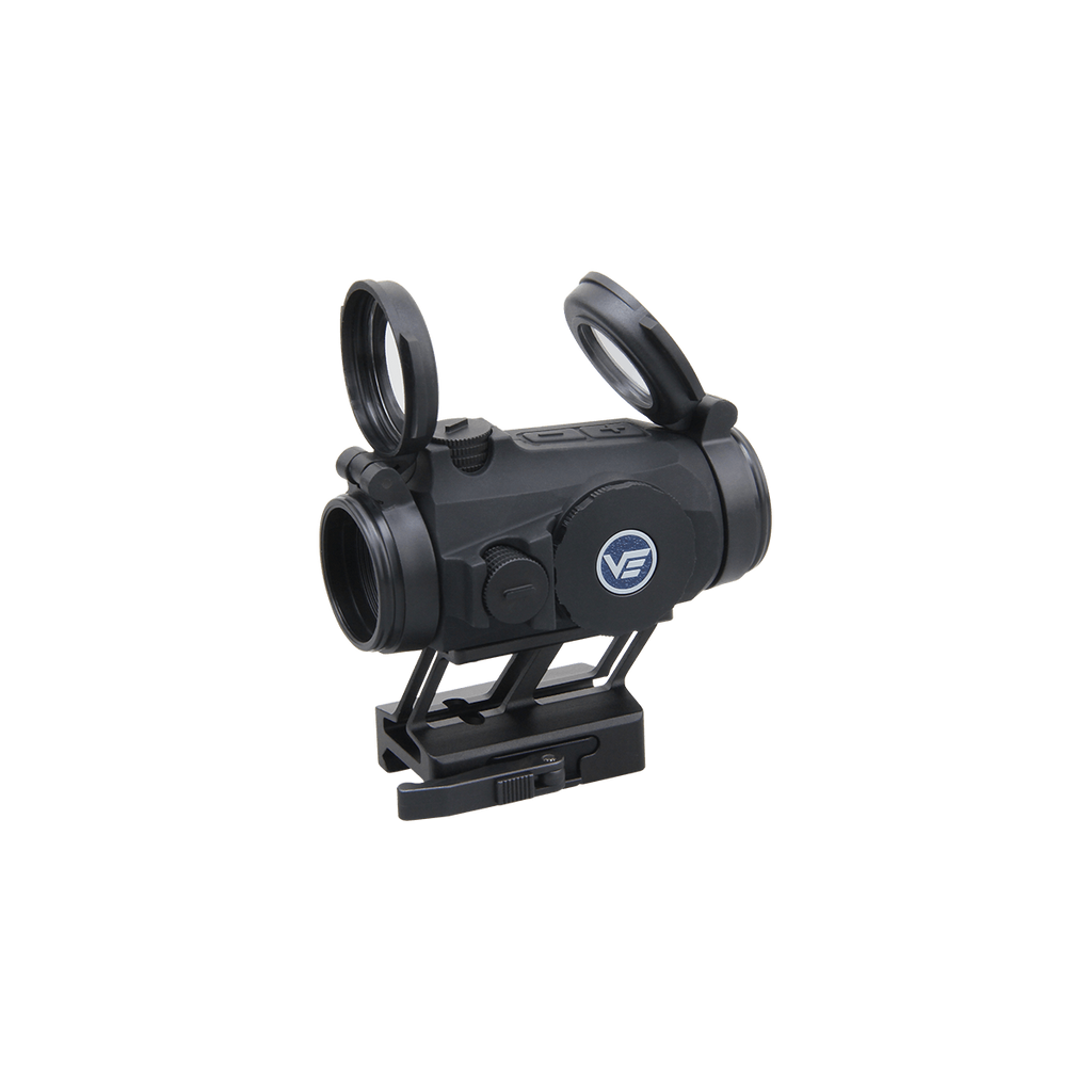 Black tactical sight with a visible brand logo on a white background