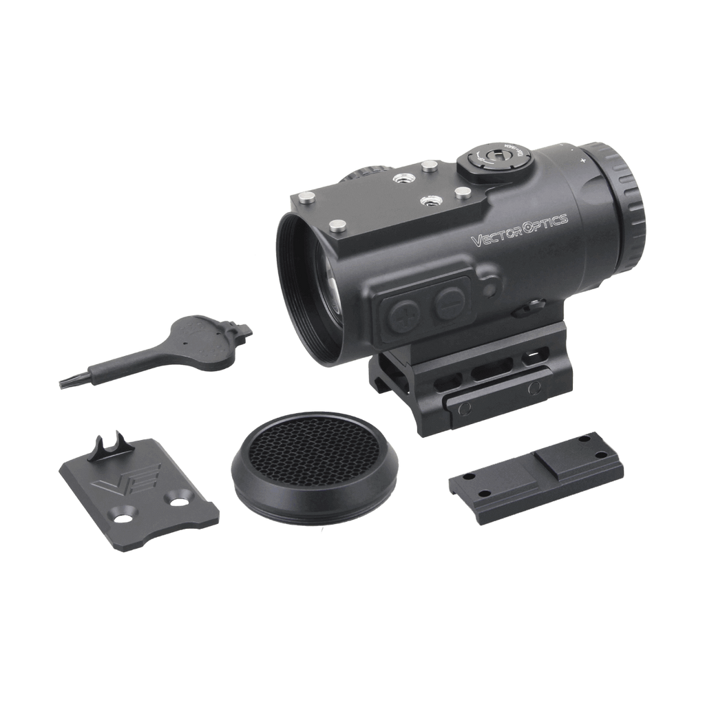 Black tactical scope with accessories on a white background