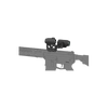 Gray rifle with mounted scope on a white background