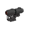 Red dot sight with a black finish on a white background