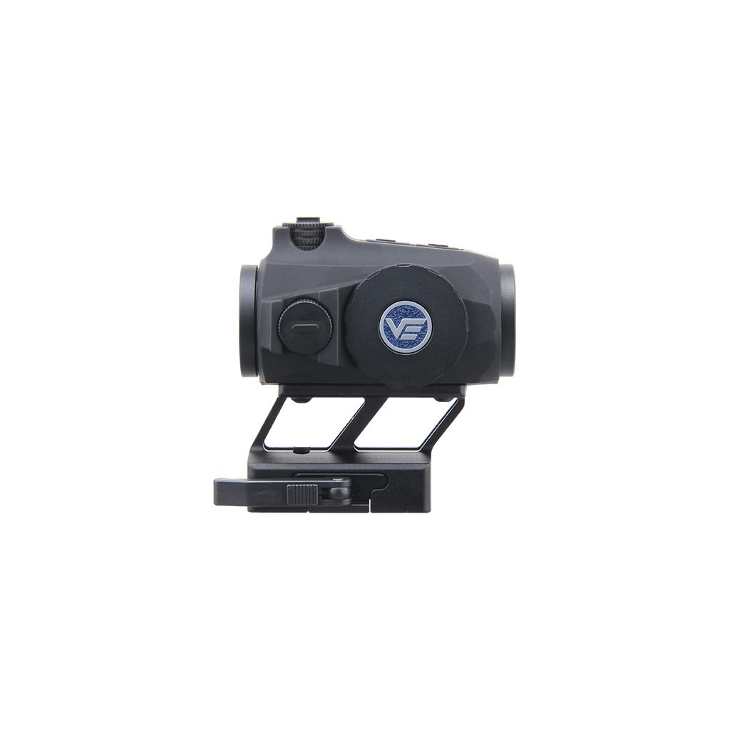 Black tactical device with a logo on a white background