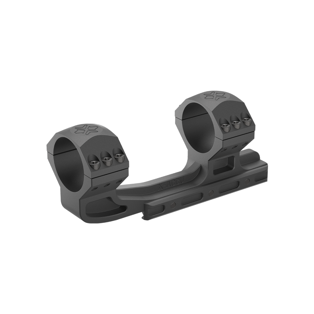 Black rifle scope mount on a white background