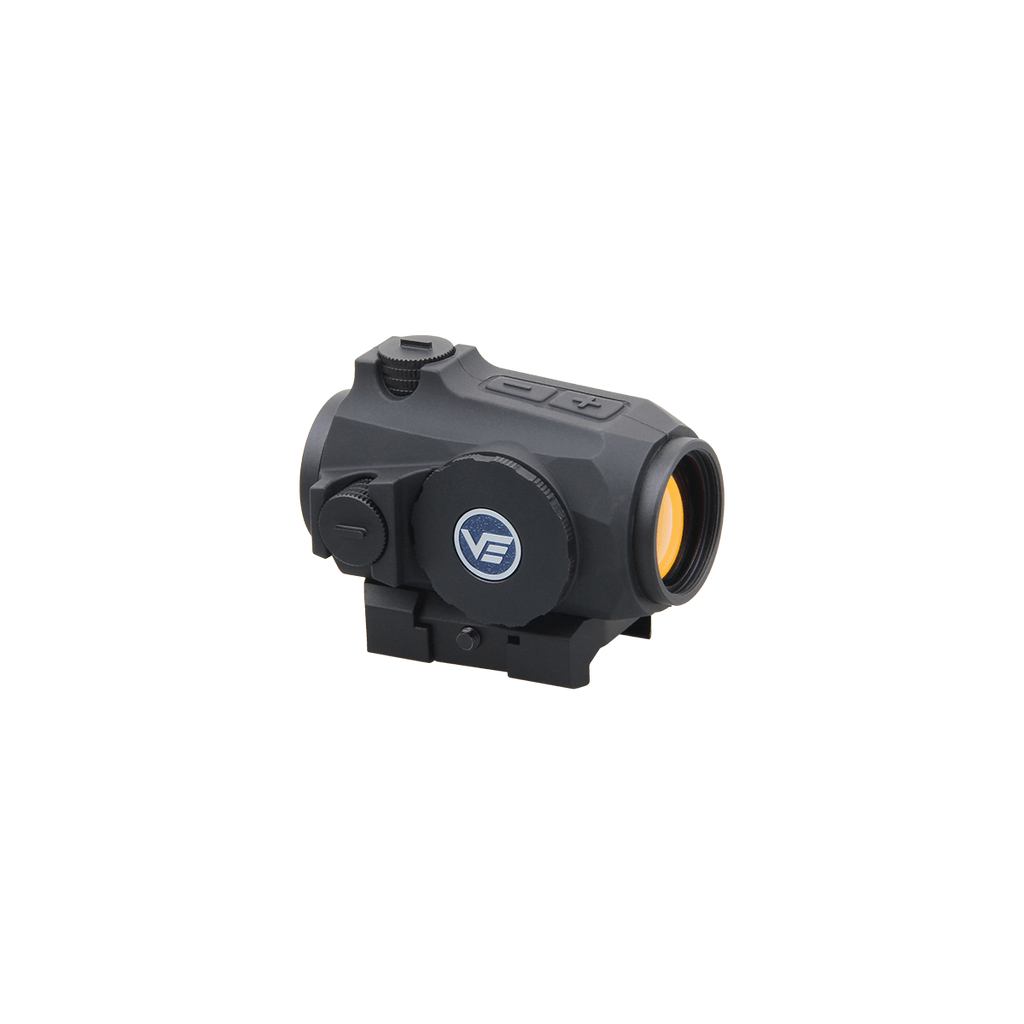 Black tactical sight with a visible logo on a white background