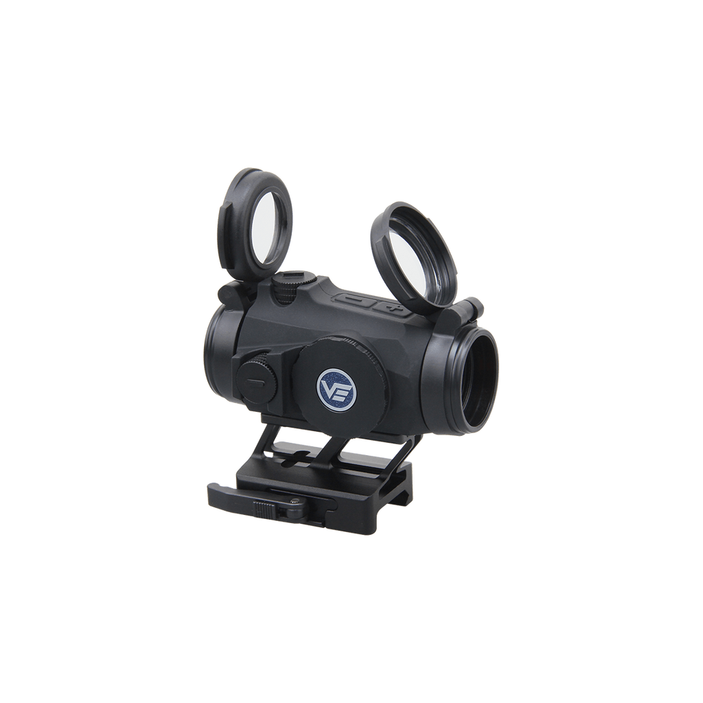 Black tactical sight with a visible brand logo on a white background